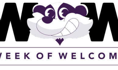 Website graphic containing the image of an animated badger and the words "Week of Welcome"